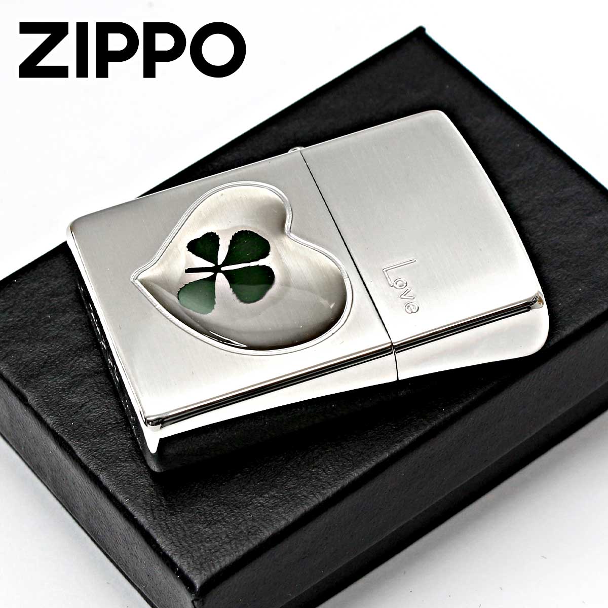 Zippo ジッポー 四つ葉 クローバー 本物 ラブ Love 愛 銀サテーナ エポ盛り 63260498