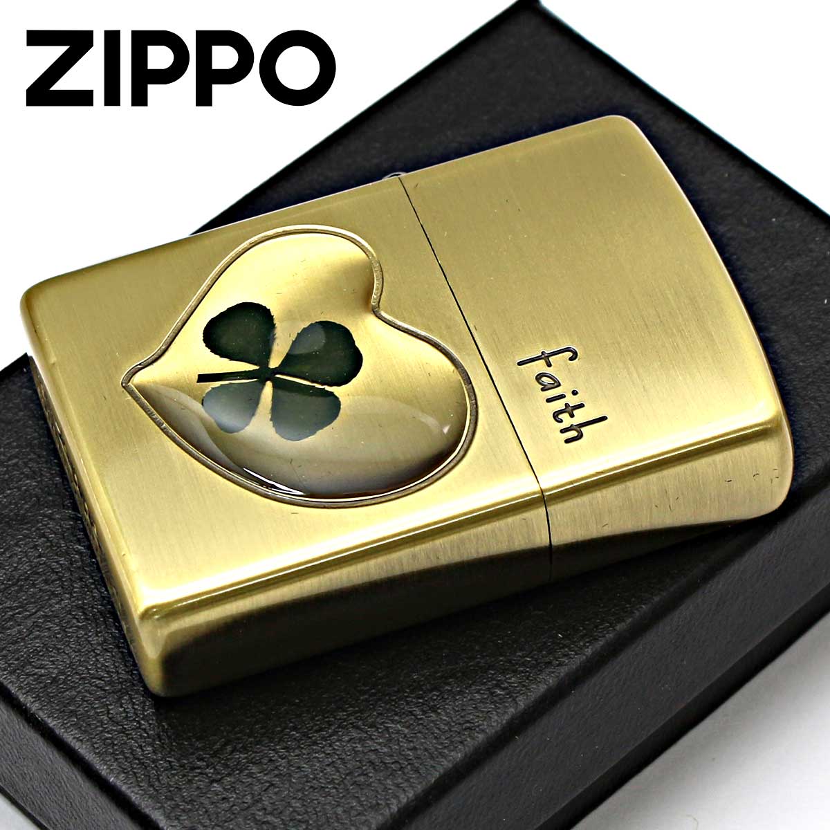 Zippo ジッポー 四つ葉 クローバー 本物 フェイス Faith 誠実 真鍮古美 エポ盛り 63260198