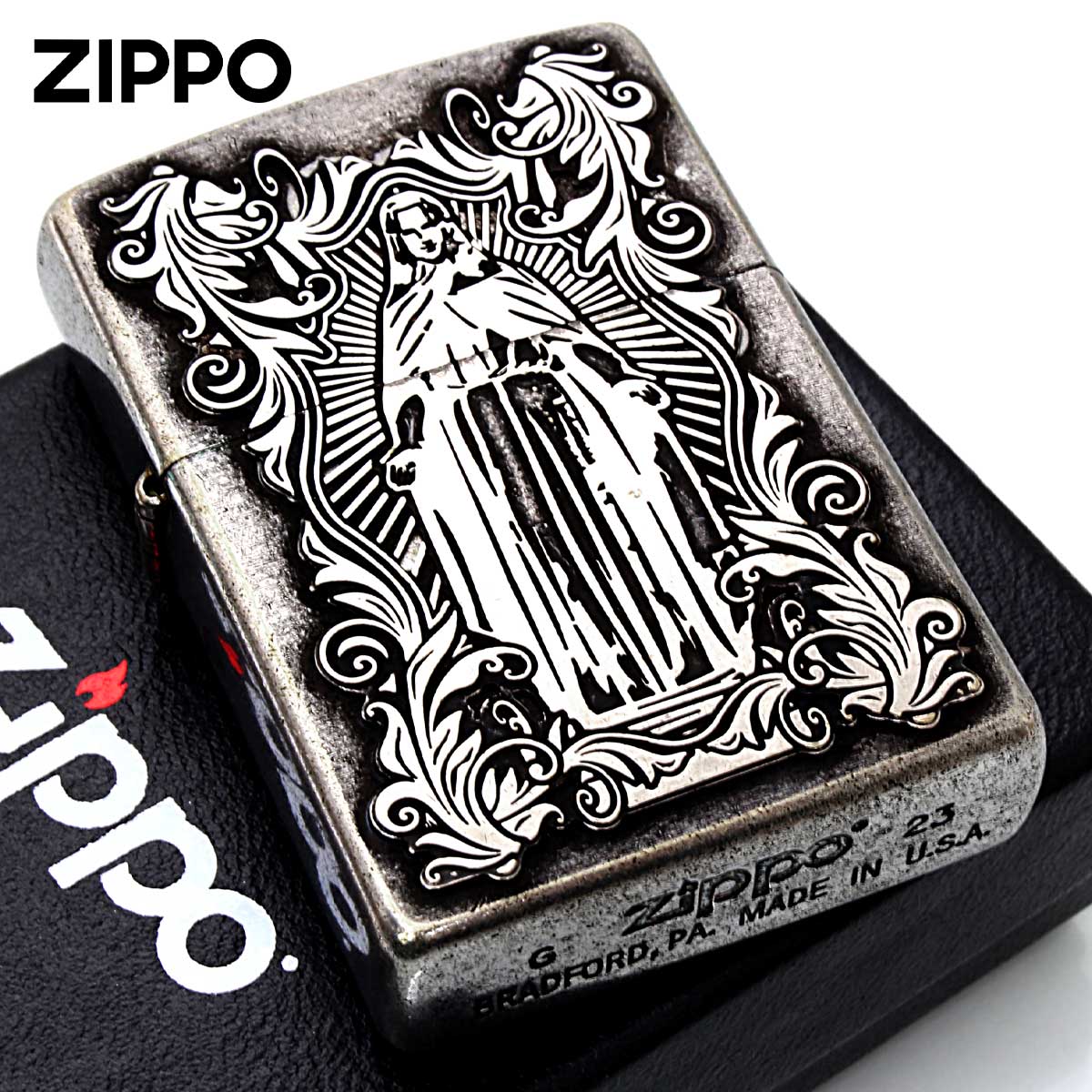 Zippo ジッポー アラベスク マリア ディープエッチング 両面加工 ニッケルいぶし 63201298