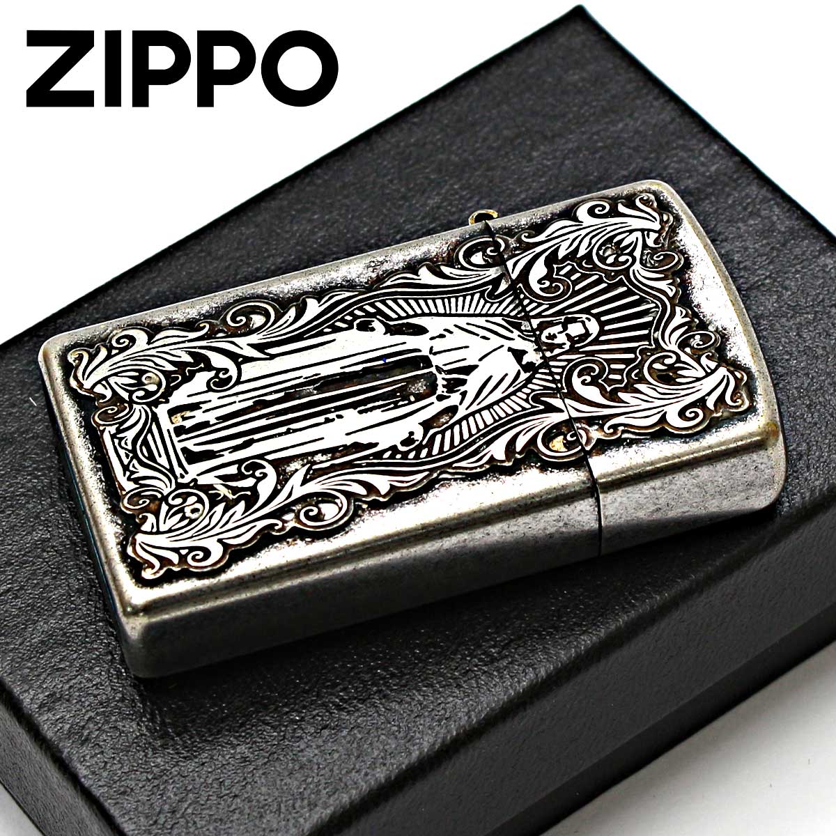 Zippo ジッポー アラベスク マリア スリム ディープエッチング 両面加工 ニッケルいぶし 63210198