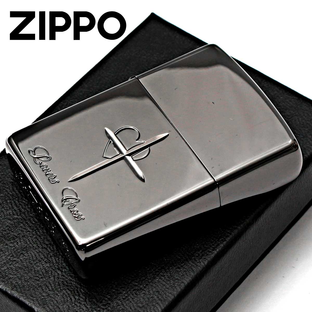 Zippo ジッポー ラバーズ クロス ハート ブラック ミラー Lovers Cross 63020298 メール便可