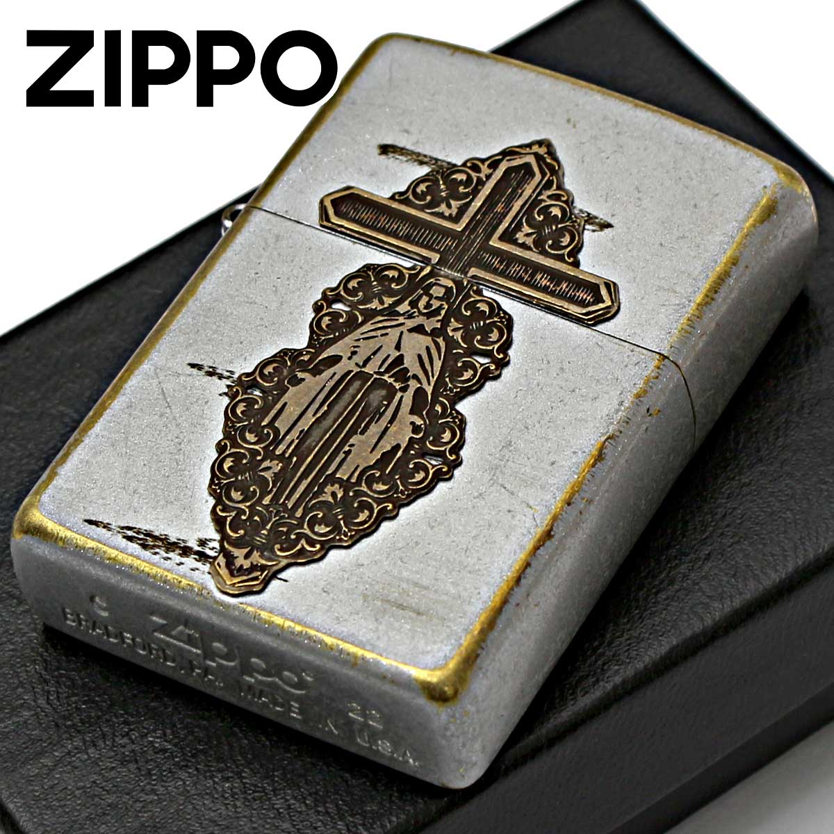 Zippo ジッポー マリア メタル クロス 十字架 ユーズド シルバー 63440198 メール便可