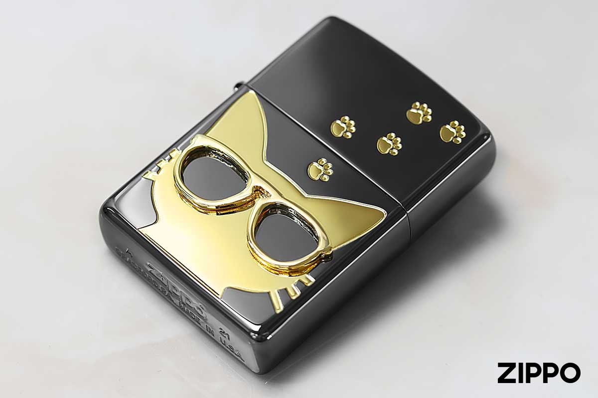 Zippo ジッポー 猫 ネコ 足跡 サングラス メタル Love Cat ゴールド BdCAT-GD