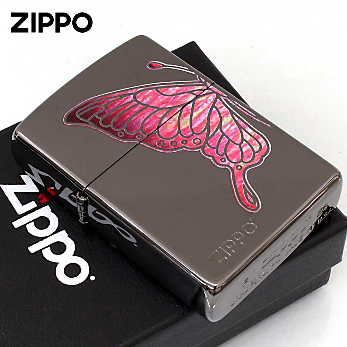 Zippo ジッポー 蝶々 バタフライ シェル風プリント ピンク 200BN-BTPK