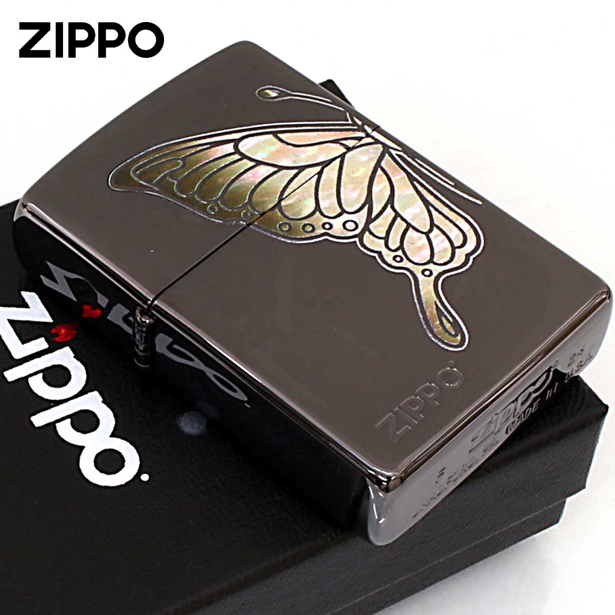 Zippo ジッポー 蝶々 バタフライ シェル風プリント ホワイト 200BN-BTWH