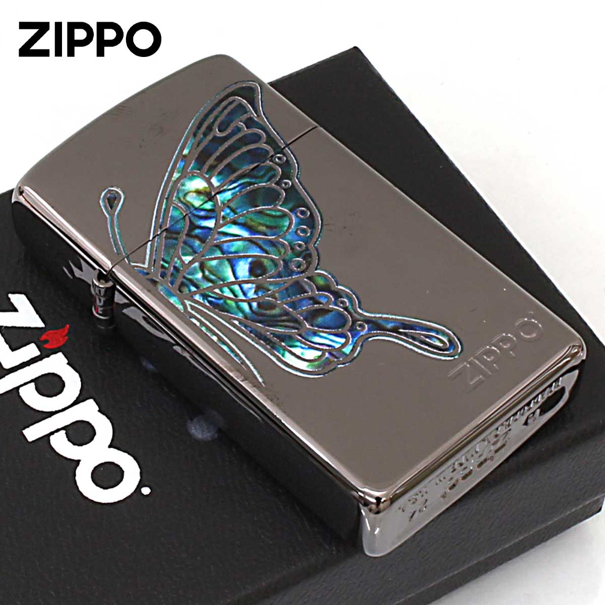 Zippo ジッポー スリム 蝶々 バタフライ シェル風プリント ブルー 1600BN-BTBL