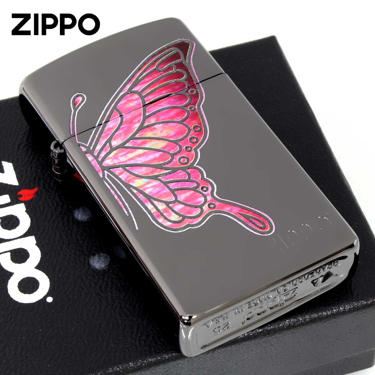 Zippo ジッポー スリム 蝶々 バタフライ シェル風プリント ピンク 1600BN-BTPK