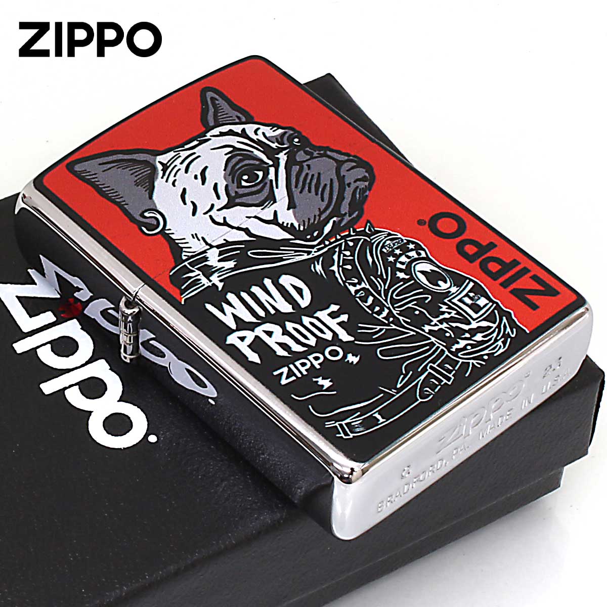Zippo ジッポー ワイルドドック ブルドッグ 犬 レッド RD メール便可