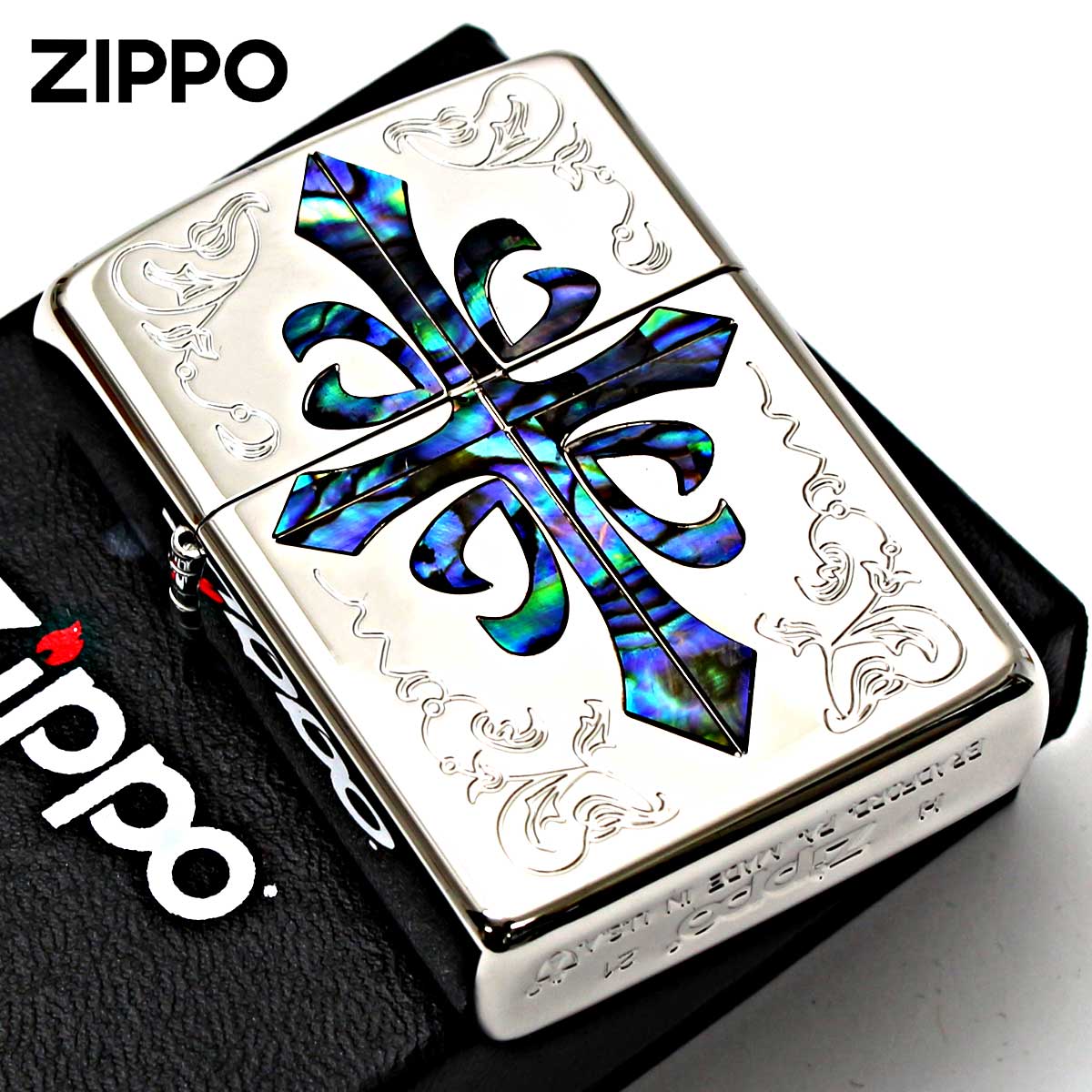 Zippo ジッポー アーマー クロス 十字架 シェル 貝貼り 両面加工 ARMOR SHELL CROSS 162KB-CRSP