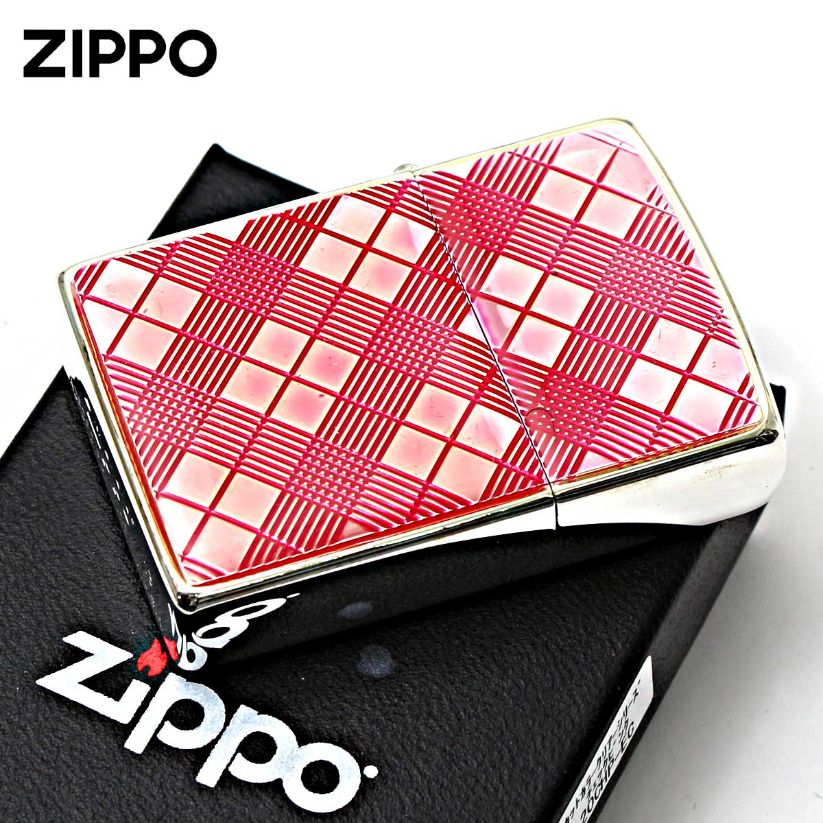 Zippo ジッポー ダイヤモンドカット アーガイル柄彫刻 エポ盛りクリア チェックピンク 20CHP-EC メール便可