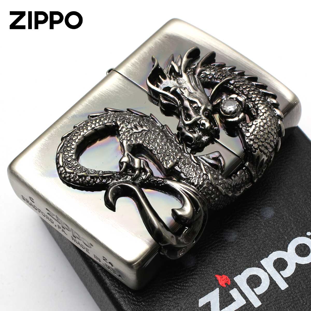 Zippo ジッポー ドラゴン 龍 2面連続メタル ニッケル古美 2 DS-Ni