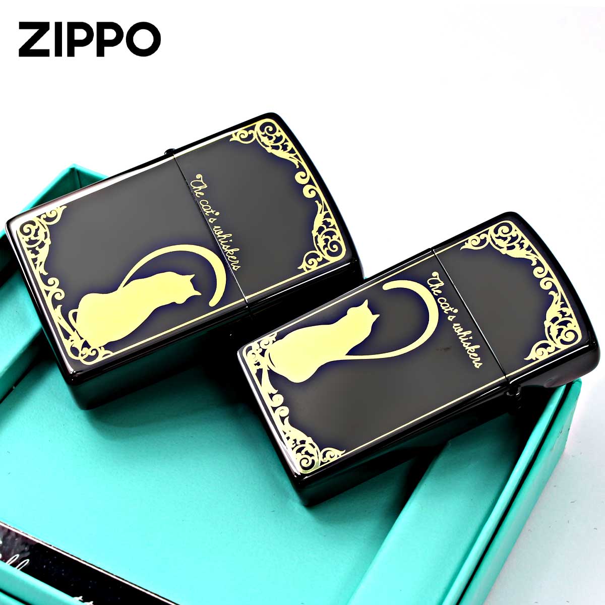 Zippo ジッポー ペア ねこ 猫 ラブ シルエットハート ブラック ゴールド ペアセット Love Silhouette Pair Set A LS-BG
