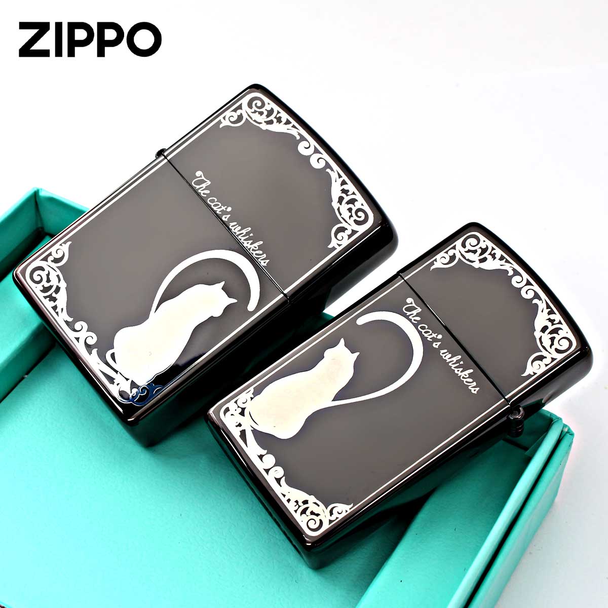 Zippo ジッポー ペア ねこ 猫 ラブ シルエットハート ブラック シルバー ペアセット Love Silhouette Pair Set B LS-BN