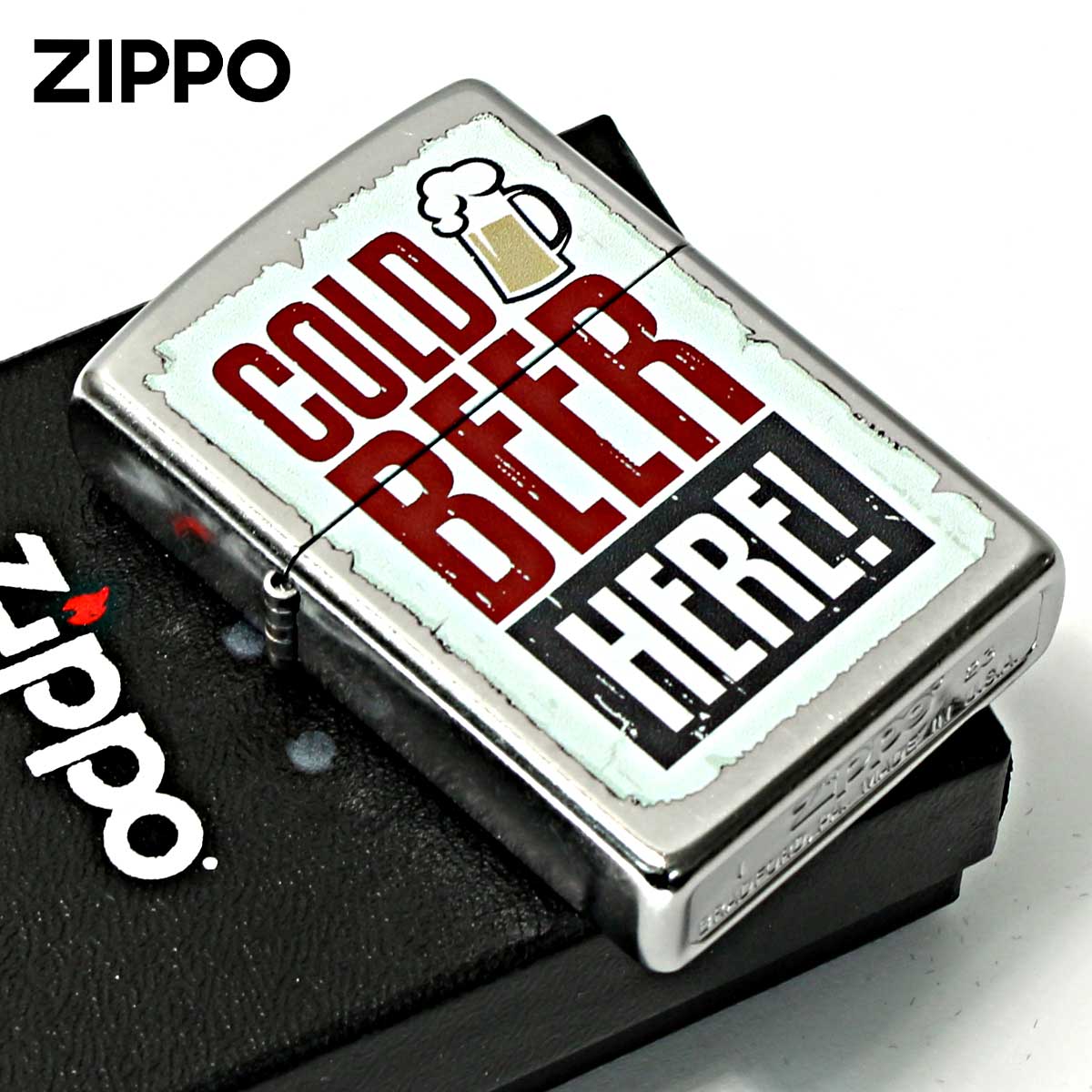 Zippo ジッポー 冷たいビールはこちら 酒 ビール プリント加工 COLD BEER HERE #207 Emboss printing EP-KE メール便可