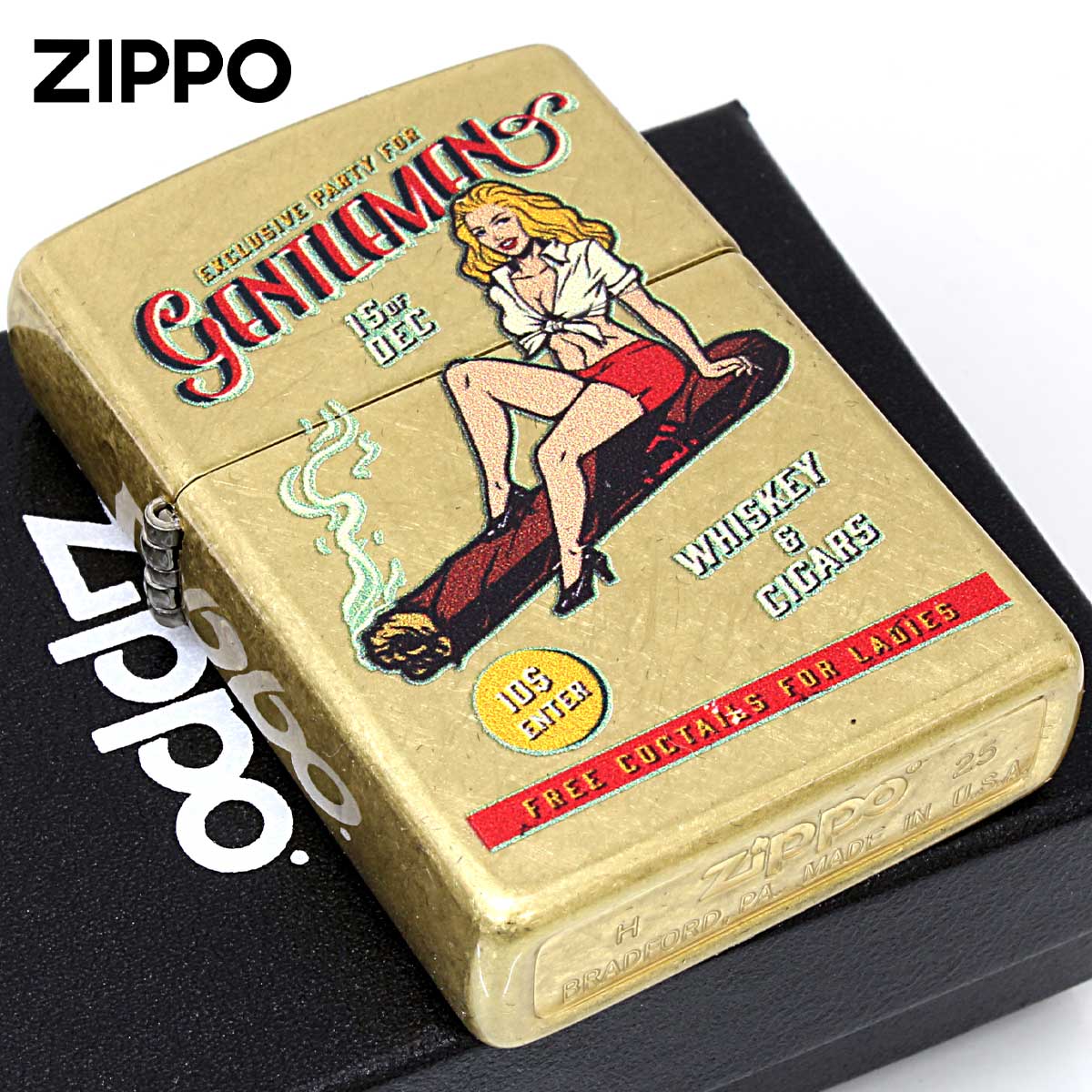 Zippo ジッポー WHISKEY & CIGARS オールドポスター風 ピンナップガール セクシー シガーガール Z48267-125623 メール便可