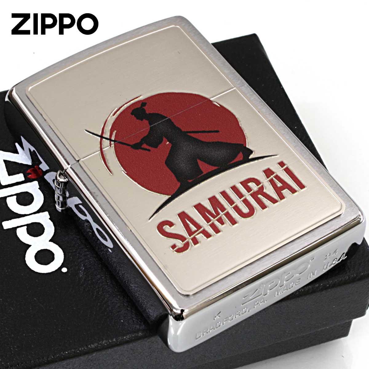 Zippo ジッポー 和柄デザイン プレート 侍 SAMURAI WS-KB メール便可