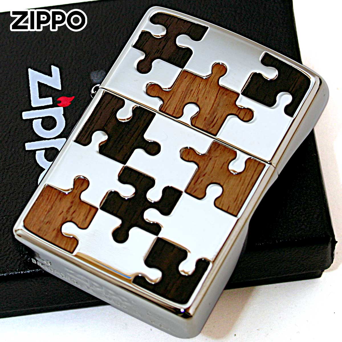 Zippo ジッポー ウッドパズル 木 インレイ 象嵌 両面加工 シルバー SV 1201S241