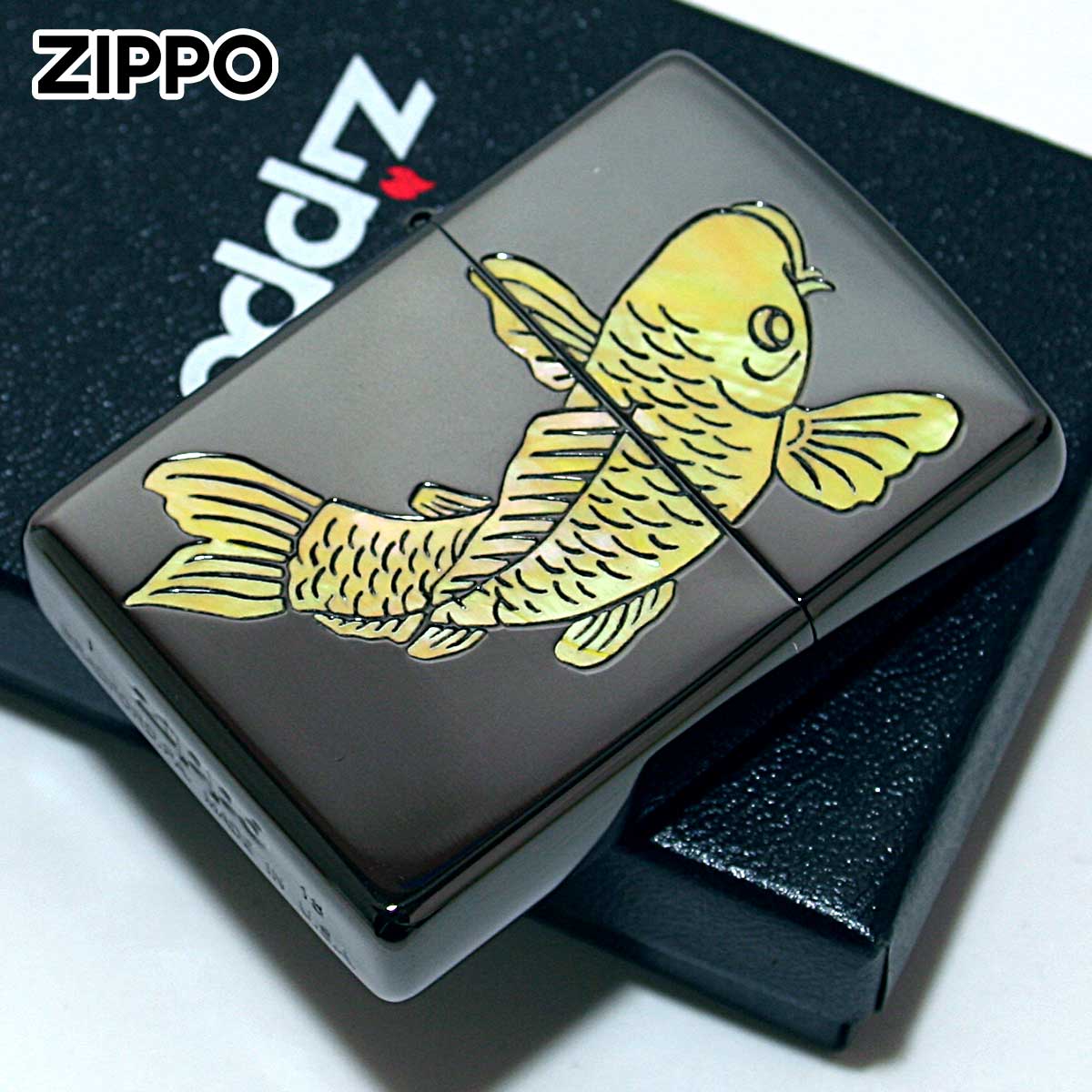 Zippo ジッポー 鯉 カープ シェル 貝 インレイ 象嵌 ブラック SHELL CORP 1201S666