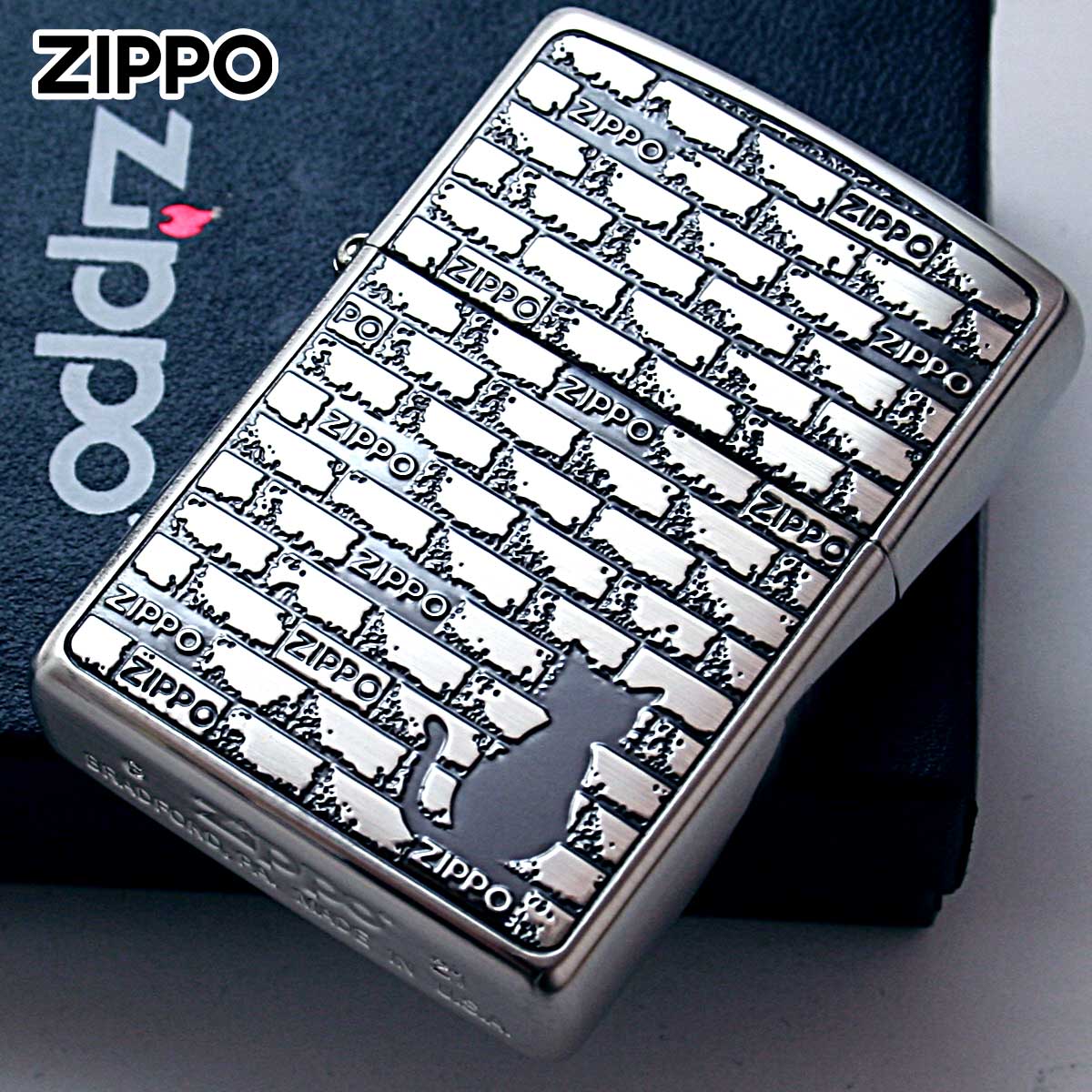 Zippo ジッポー ねこ 猫 レンガ 壁 ブリックキャット シルバー BRICK CAT SV 1201S819