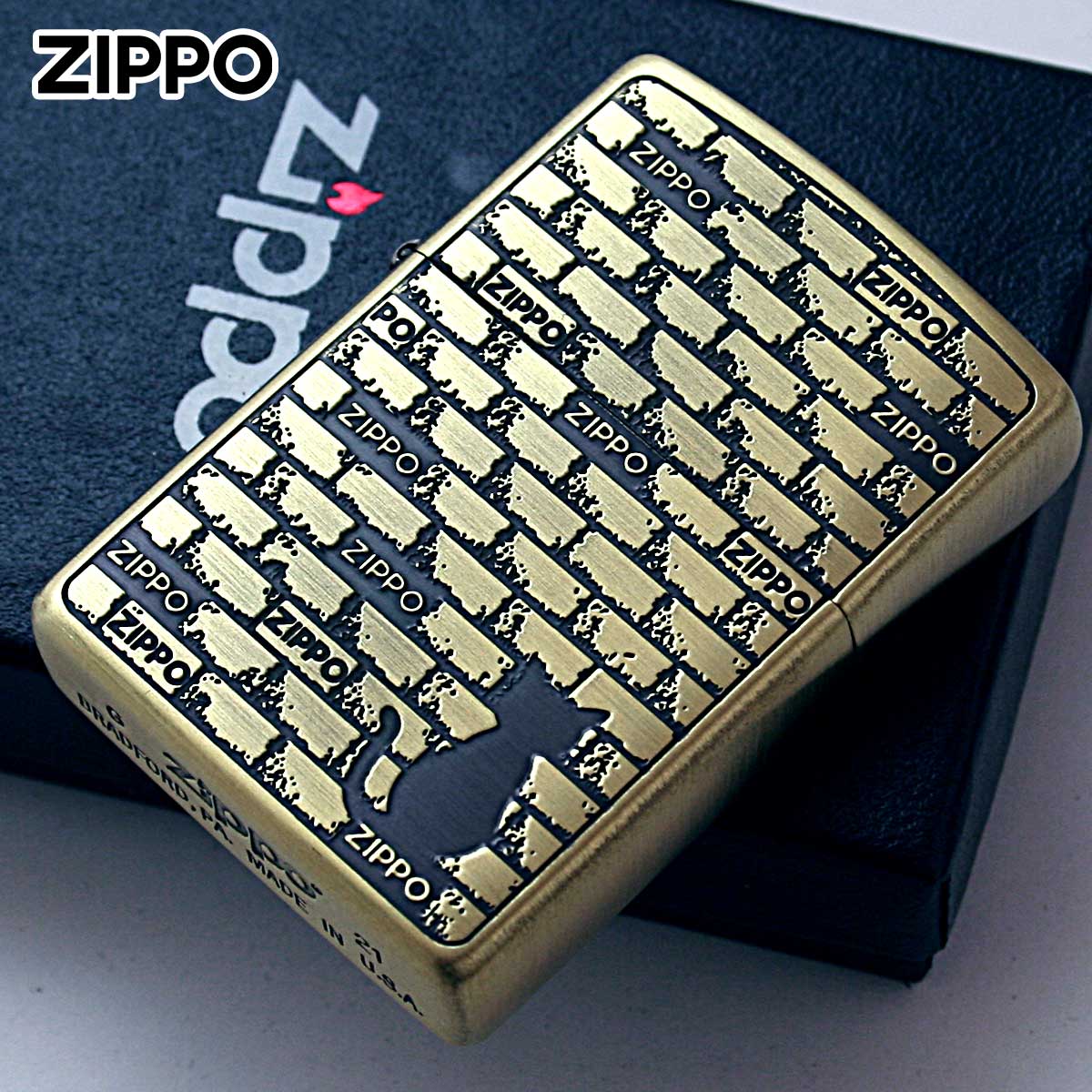 Zippo ジッポー ねこ 猫 レンガ 壁 ブリックキャット ブラス BRICK CAT BS 1201S820