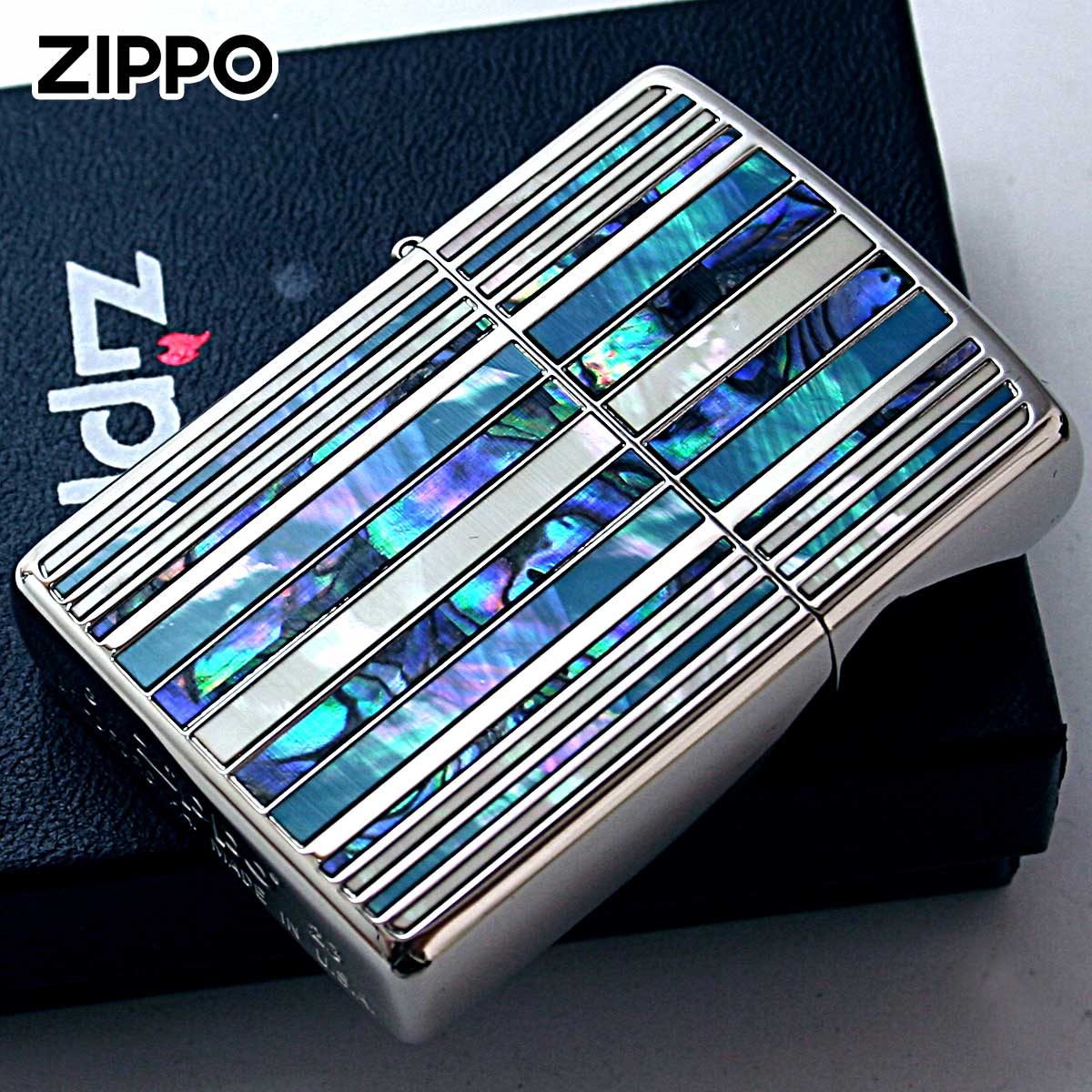 Zippo ジッポー シェル 貝 インレイ 象嵌 ストライプ シルバー SHELL STRIPE SV 1201S831