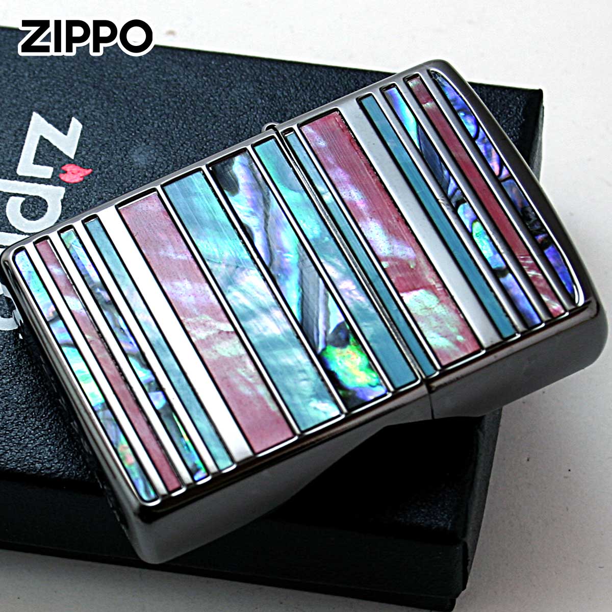 Zippo ジッポー シェル 貝 インレイ 象嵌 ボーダー ブラック SHELL BORDER BK 1201S834