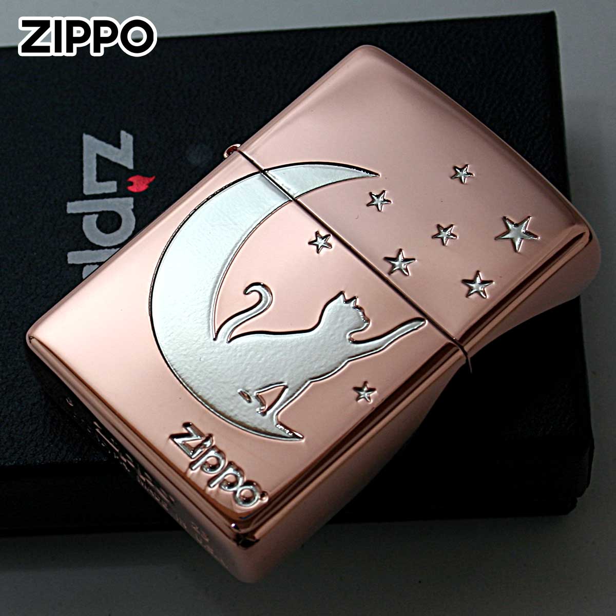 Zippo ジッポー 月 ネコ シルエット 月と猫 ピンクゴールド PKG 1201S878