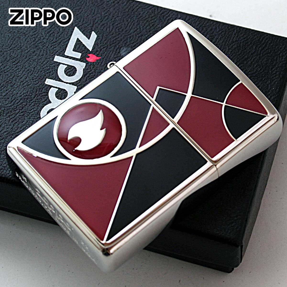 Zippo ジッポー 炎 アイコンフレーム モザイク シルバー ブラック レッド Mosaic SV BK RD 1201S855