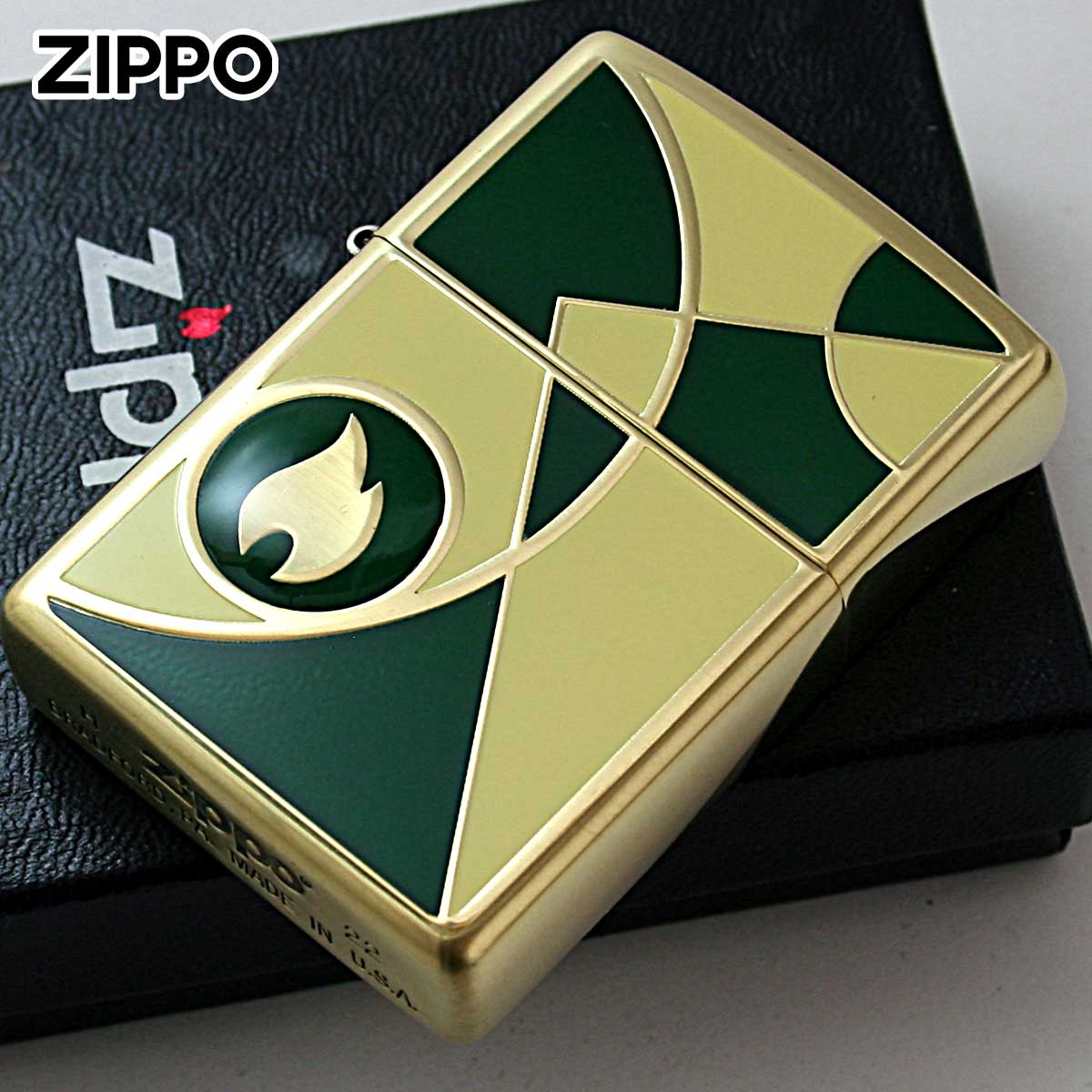 Zippo ジッポー 炎 アイコンフレーム モザイク ブラス グリーン ホワイト Mosaic BS GR WT 1201S857
