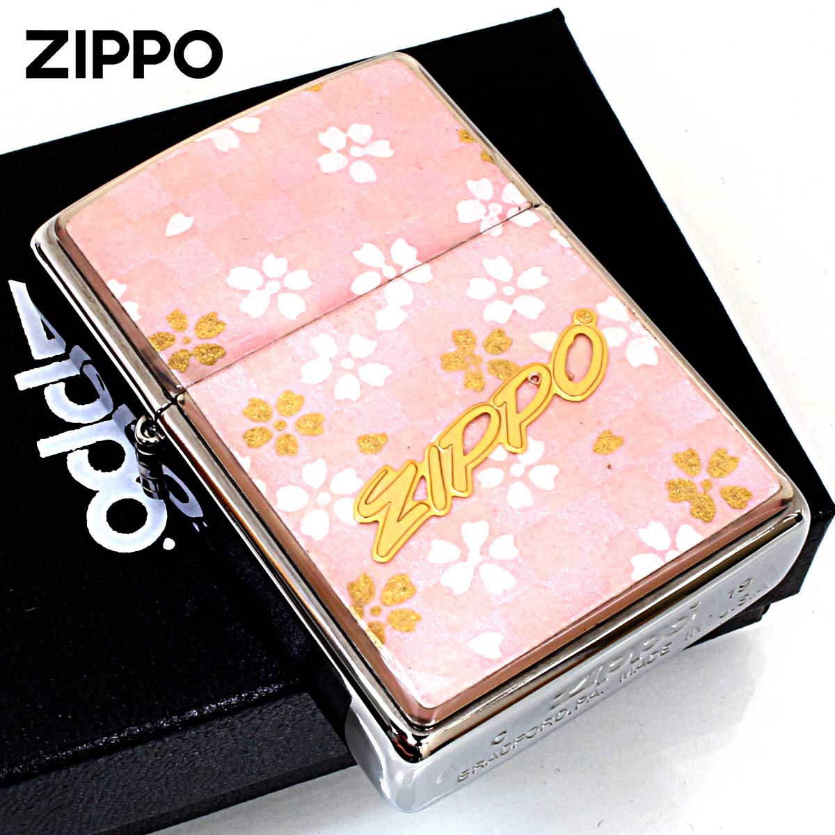 Zippo ジッポー 友禅和紙 伝統 和柄 ジッポ ロゴ 市松模様 桜 桃 1201S914 メール便可