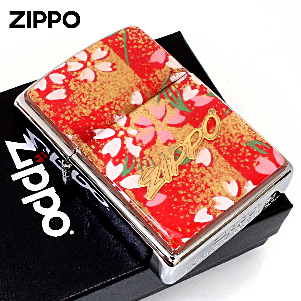 Zippo ジッポー 友禅和紙 伝統 和柄 ジッポ ロゴ 桜 赤 1201S915 メール便可