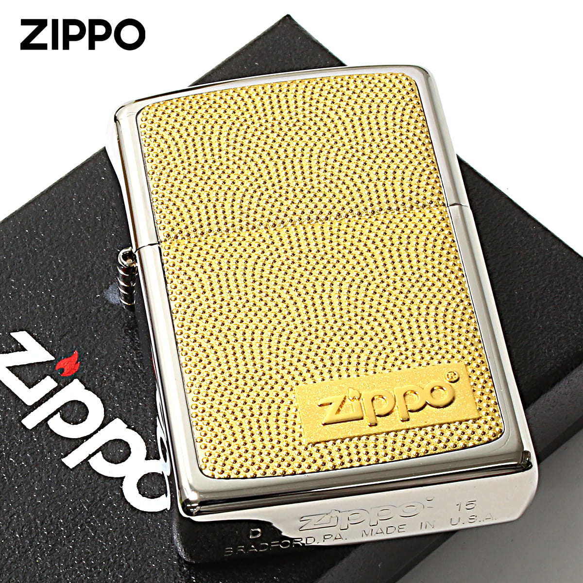 Zippo ジッポー チタニウムコーティング ゴールドプレート貼り ロゴ ZIPPO LOGO #200 銀チタン 15-10
