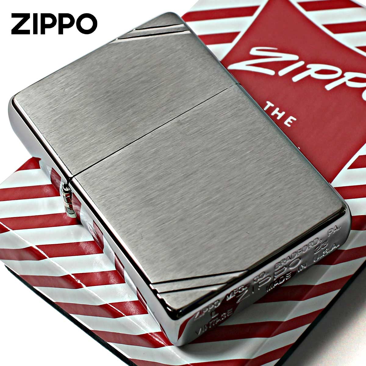 Zippo ジッポー 1937レプリカ 無地 シルバー つや消し フラットトップ ビンテージ ダイヤゴナルライン ブラッシュドクローム Brushed Chrome Vintage No.230 メール便可