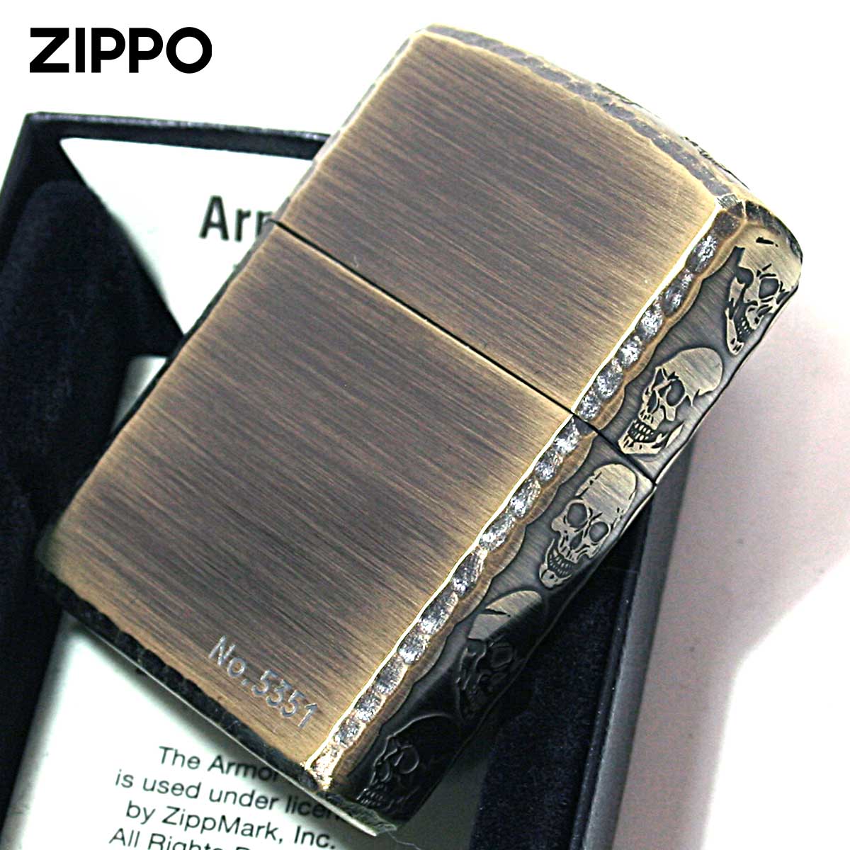 Zippo ジッポー スカル ドクロ 骸骨 3面サイドデザイン アンテーク ブラス コーナーリューター加工 Etching Router Antique Brass 3ER-SKULL A