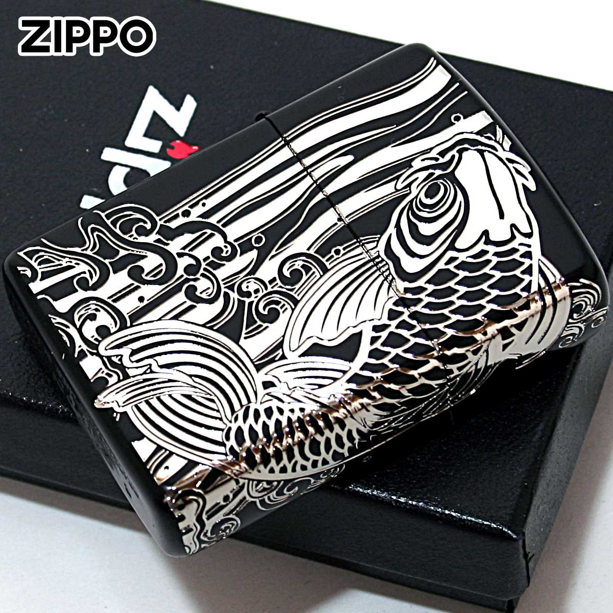 Zippo ジッポー アーマー 鯉 カープ 昇鯉 ブラックマット 銀差し ARMOR Black Matte Silver Inlay BM-S