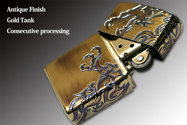 Zippo ジッポー ドラゴン 龍 アンテーク ブラス 3面連続加工 ストリーム ドラゴン ゴールドタンク Stream Dragon A メール便可
