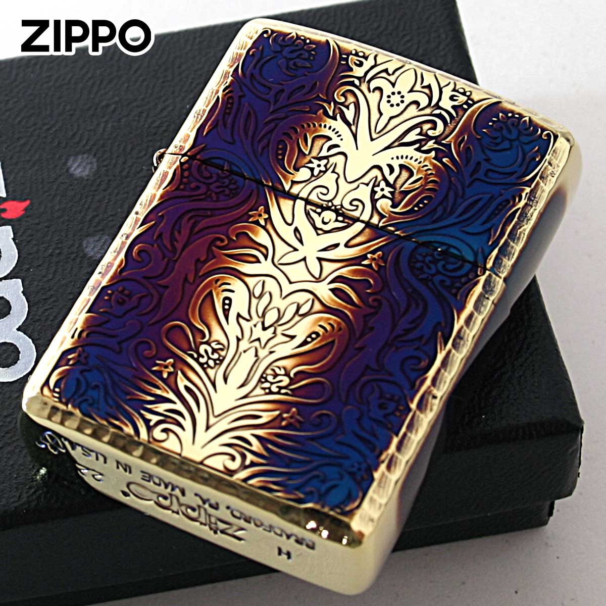 Zippo ジッポー アーマー 花柄 アンテーク ブラスいぶし ARMOR Antique Floral A