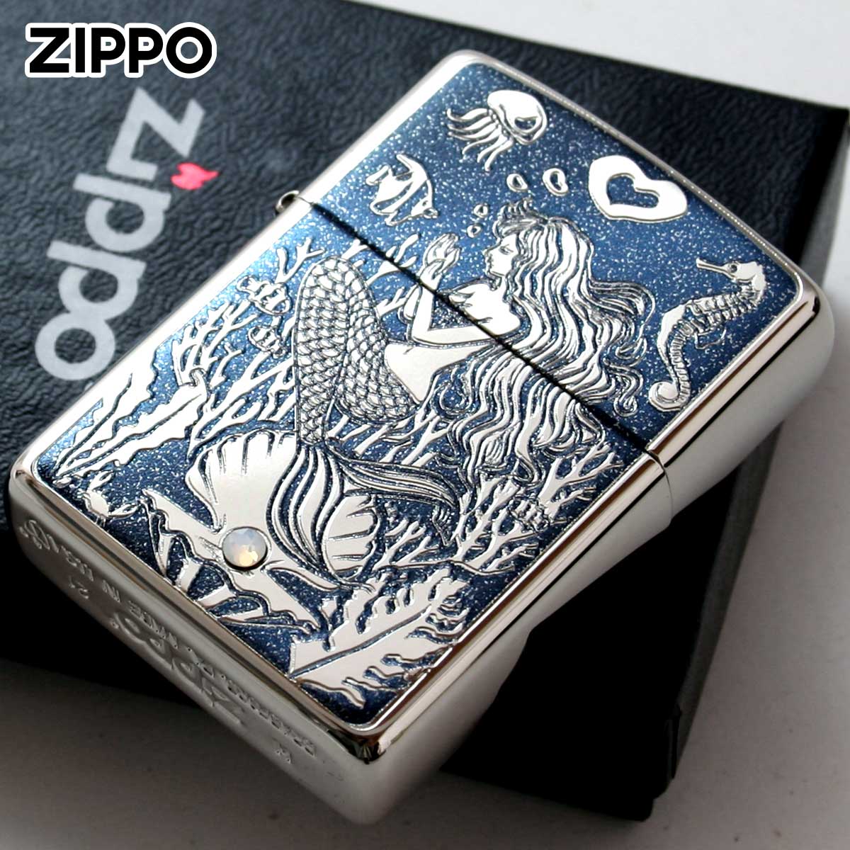 Zippo ジッポー アーマー 人魚 マーメイド ホワイトニッケル ラメプリント ARMOR Mermaid スワロフスキー