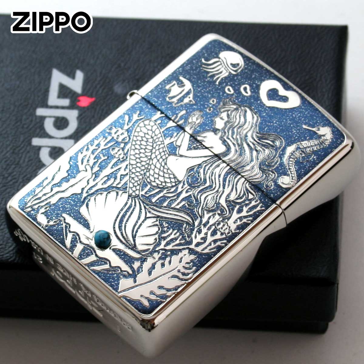 Zippo ジッポー アーマー 人魚 マーメイド ホワイトニッケル ラメプリント ARMOR Mermaid ターコイズ