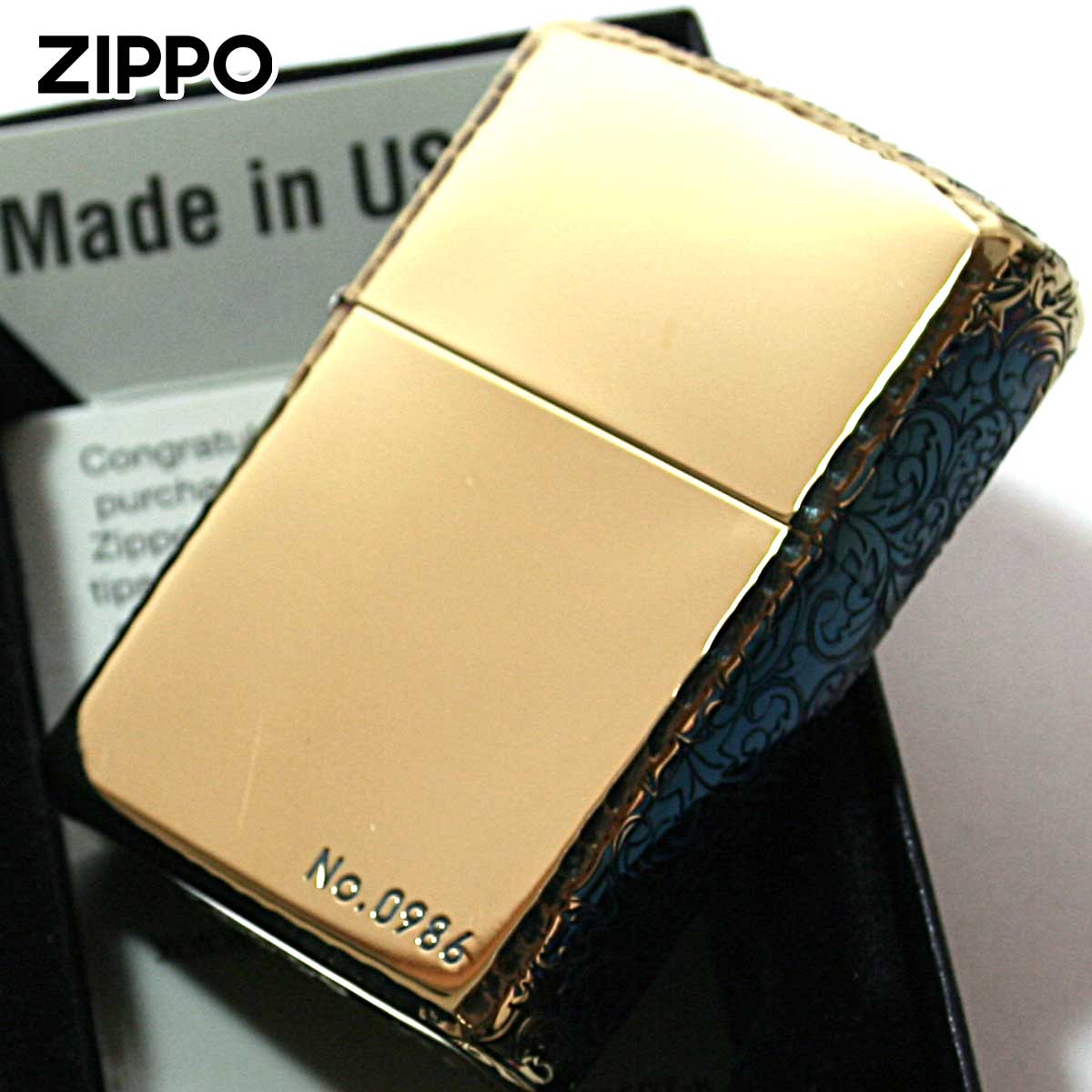 Zippo ジッポー サイドアラベスク 唐草 3面 コーナーリューター加工 ブラスいぶし シリアル番号 3ER-ARABESQUE A