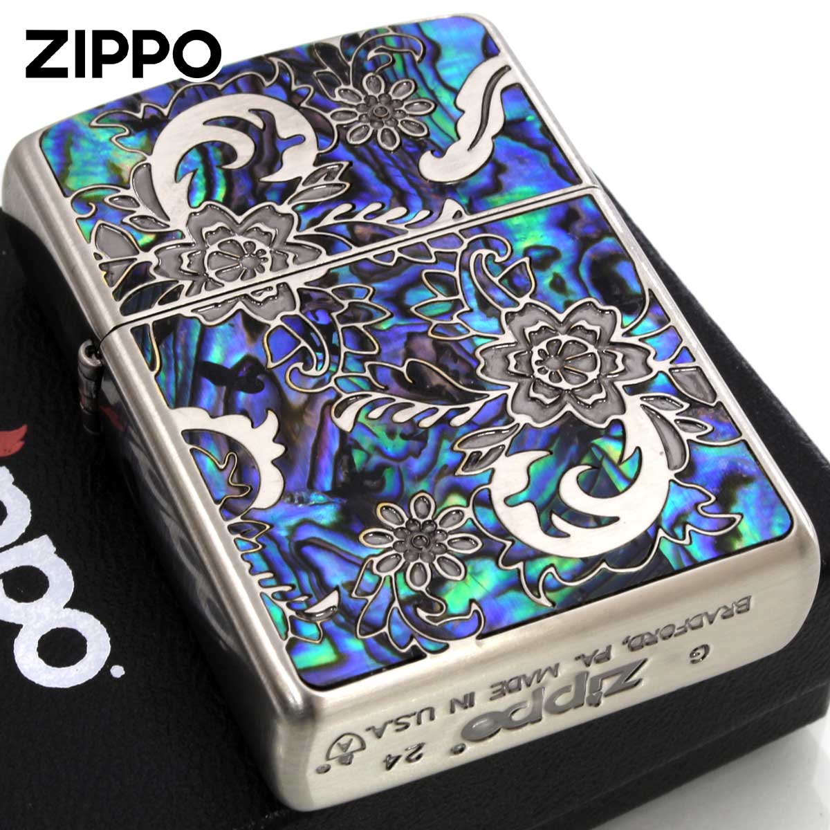 Zippo ジッポー 訳あり アーマー シェル モザイクシェル ARMOR Mosaic Shell Antique Nickel B
