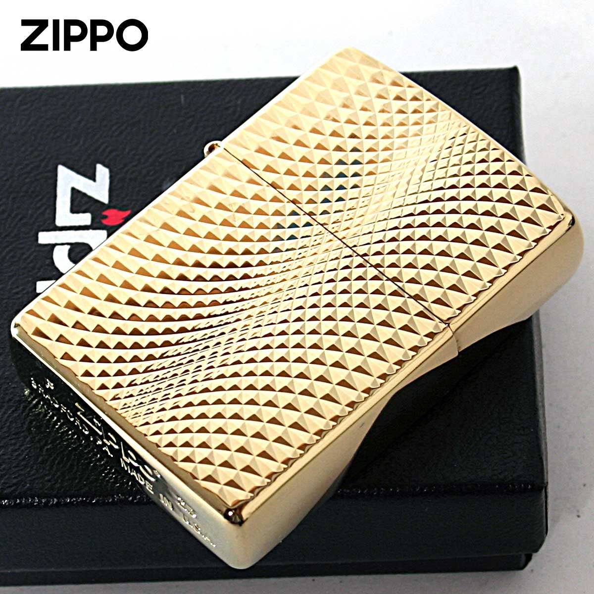 Zippo ジッポー ダイアモンドカット 金メッキ 両面加工 Diamond Cut ゴールドタンク A