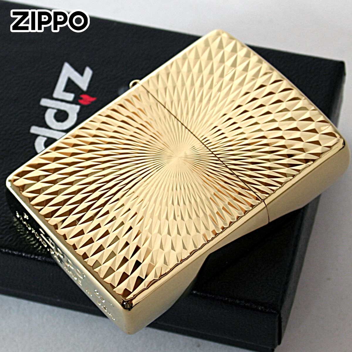 Zippo ジッポー ダイアモンドカット 金メッキ 両面加工 Diamond Cut ゴールドタンク B
