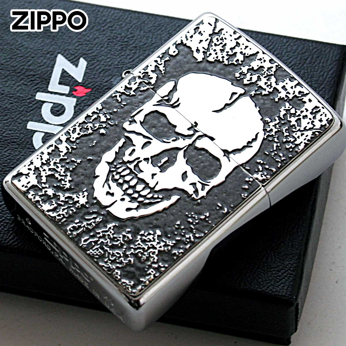 Zippo ジッポー スカル ドクロ 骸骨 Skull グレー #200 メタルプレート 両面加工 ブラッシュドクローム 2MPP-Skull GY メール便可