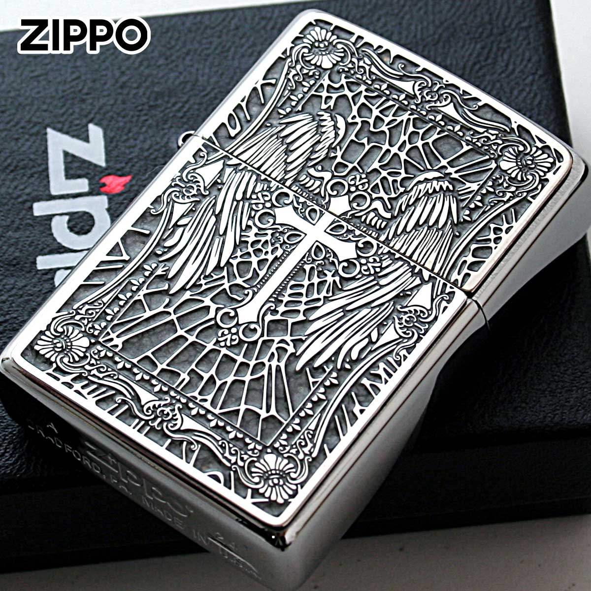 Zippo ジッポー クロス Cross 十字架 グレー #200 メタルプレート 両面加工 ブラッシュドクローム 2MPP-Cross GY メール便可