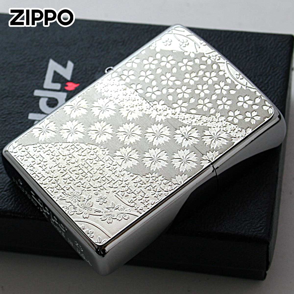 Zippo ジッポー 桜 さくら #200 メタルプレート ブラッシュドクローム 2MP-桜 メール便可