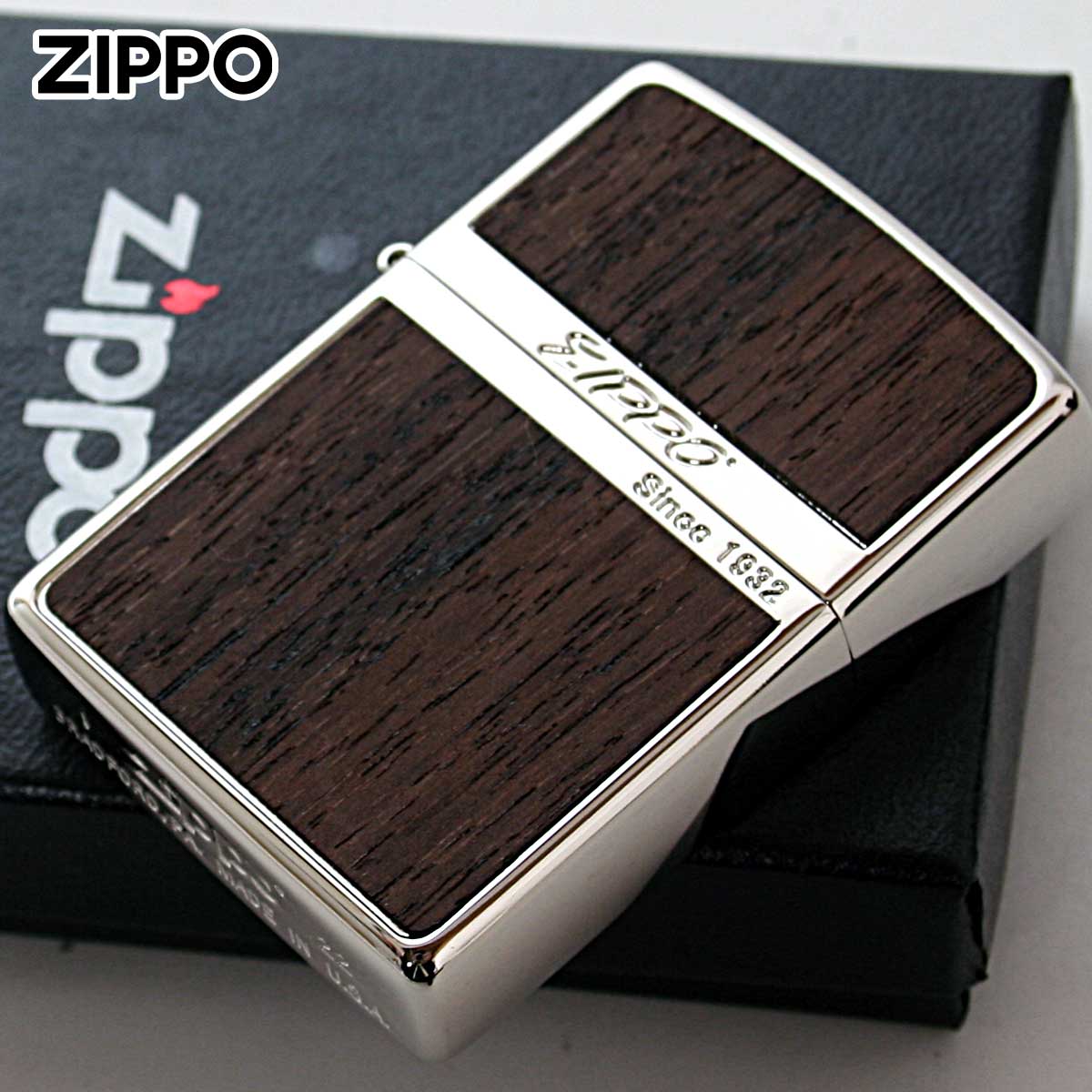 Zippo ジッポー ウッド 木目 木 ホワイトニッケル 両面加工 Wood Series White Nickel WN-Wood ライト ローズウッド