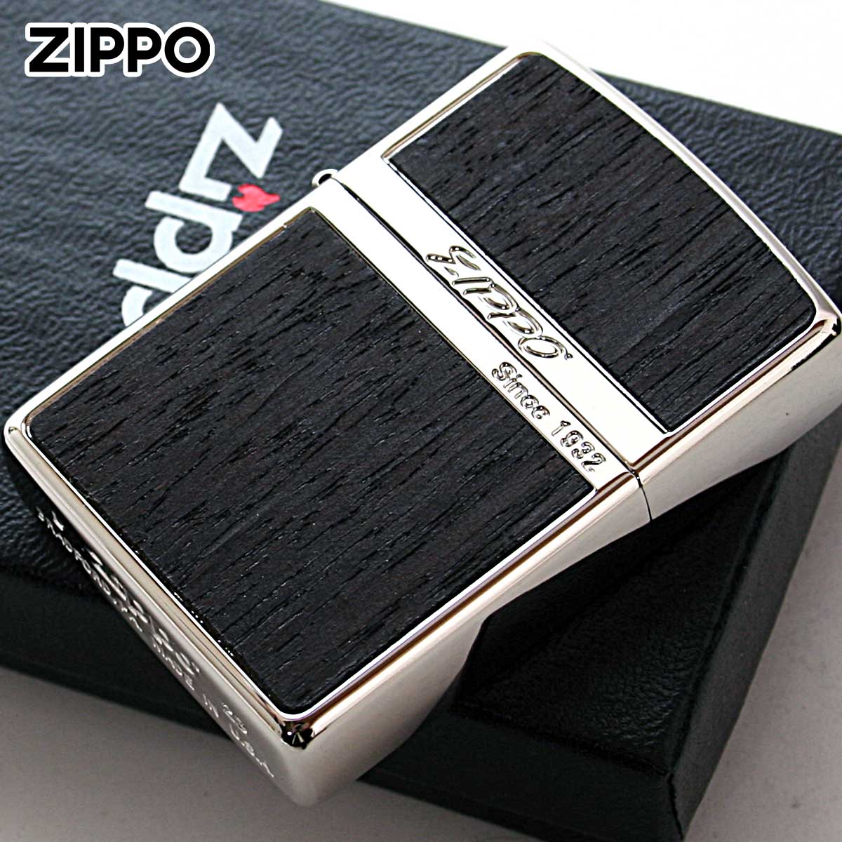 Zippo ジッポー ウッド 木目 木 ホワイトニッケル 両面加工 Wood Series White Nickel WN-Wood ダーク 黒檀