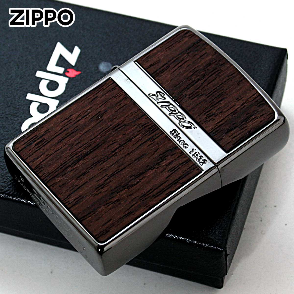 Zippo ジッポー ウッド 木目 木 ネオブラック 両面加工 Wood Series Neo Black NB-Wood ライト ローズウッド