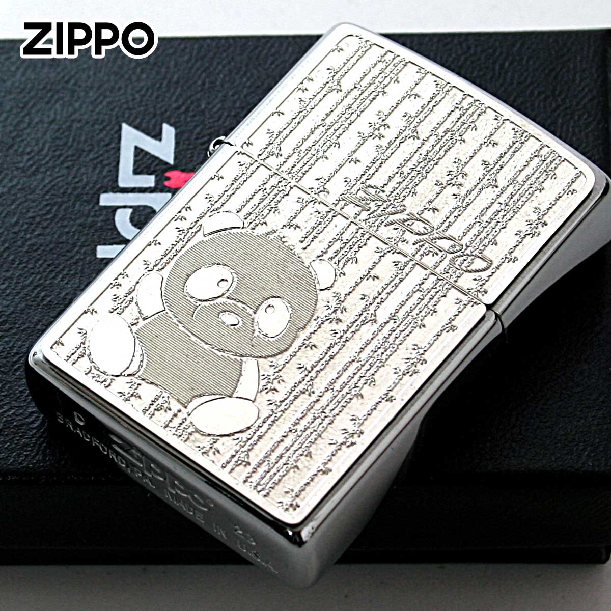 Zippo ジッポー パンダ ゴールドプレート #200 メタルプレート ブラッシュドクローム 2MP-パンダ メール便可